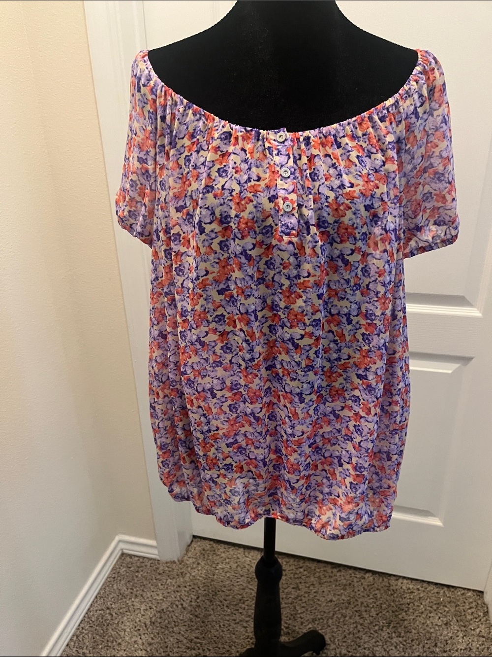 Liz Claiborne Women's Floral Chiffon Blouse, Short Sleeve, Size XL